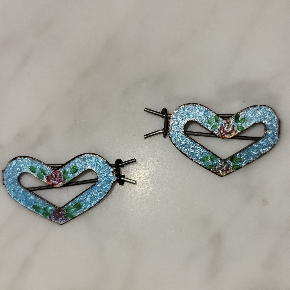 Guilloche Blue Enamel Vintage Barrettes